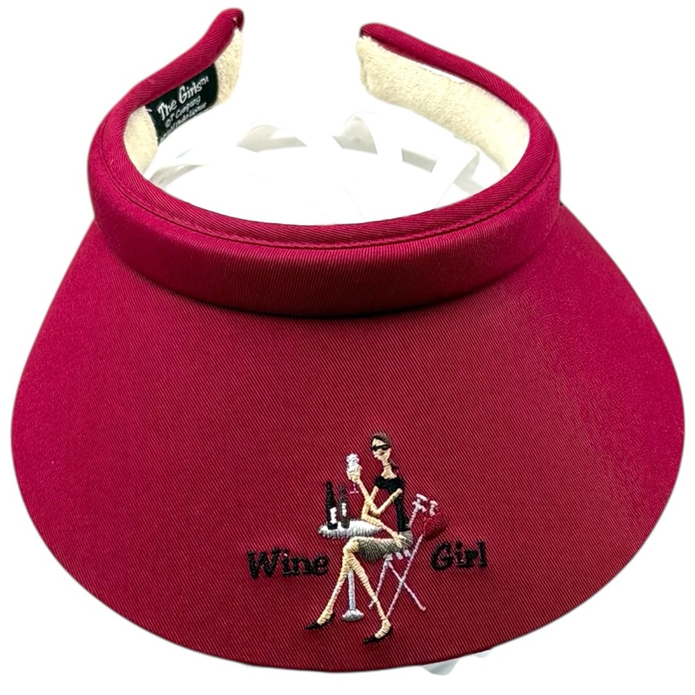 Wine‎ Girl Red Visor Hat Adjustable Embroidered Novelty Vacation Golf Cap